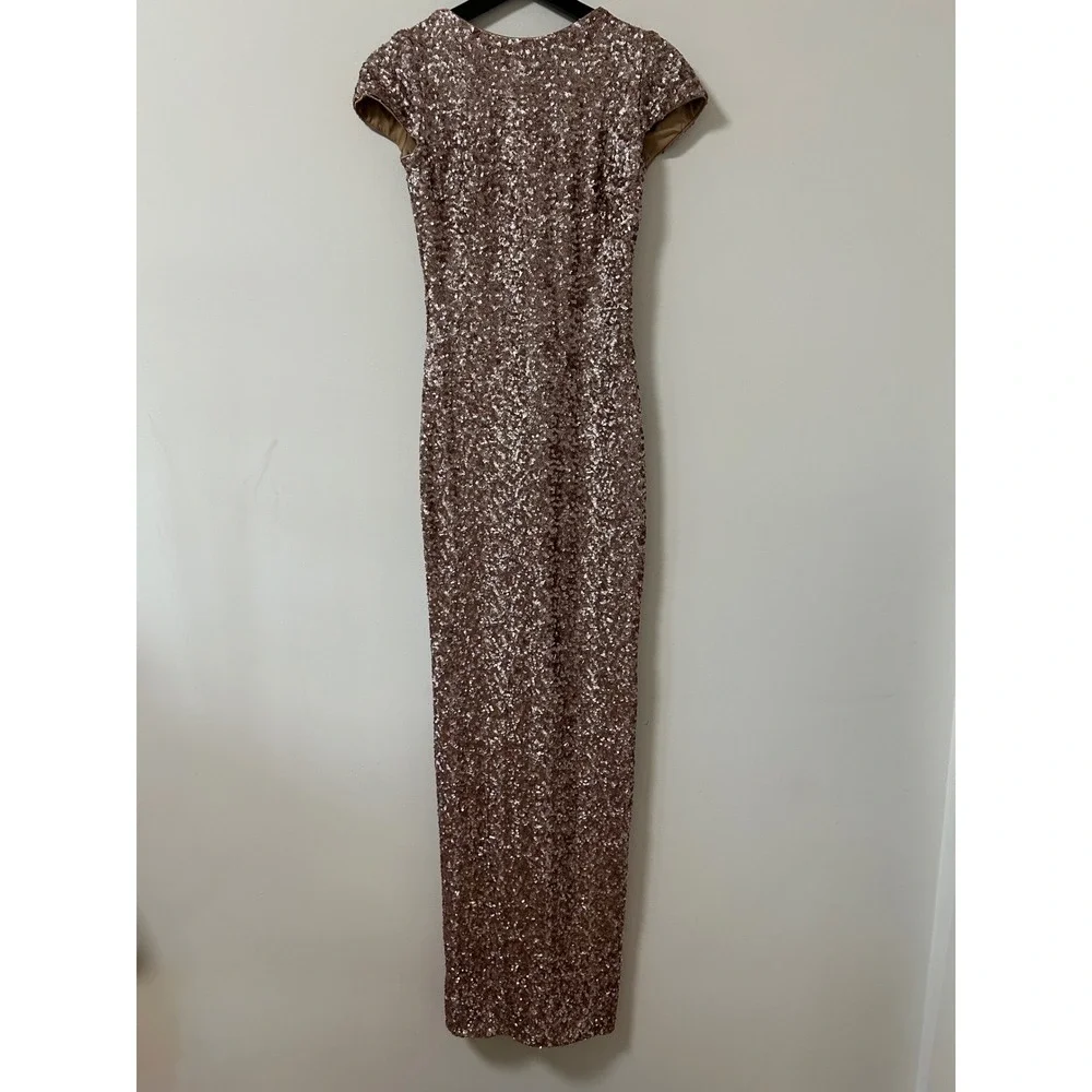 Dress the Population | Dresses | Dress The Population Rose Gold Sequin Maxi  Dress Deep V Back Cap Sleeve Small | Poshmark